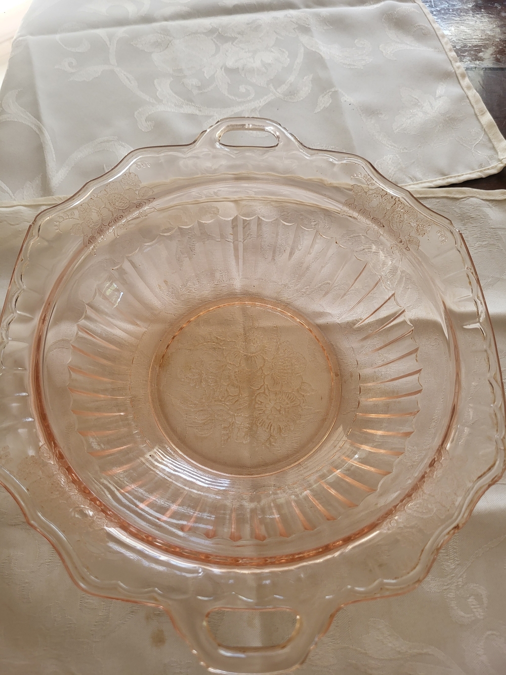 Vintage 1930s Anchor Hocking Pink Mayfair Open Handled Vegetable Bowl- 1930s